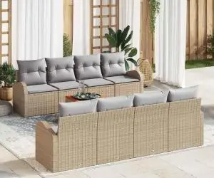 Set de Canapea de Grădină cu 9 Piese cu Perne Bej Ratan Poli Acacia