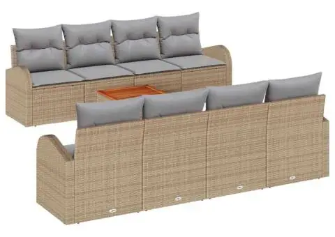 Set de Canapea de Grădină cu 9 Piese cu Perne Bej Ratan Poli Acacia - 2/5