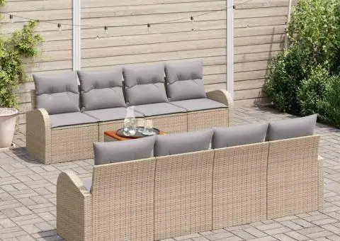 Set de Canapea de Grădină cu 9 Piese cu Perne Bej Ratan Poli Acacia - 3/5