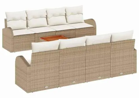 Set de canapea grădină cu 9 piese și perne bej din ratan poli - 2/5