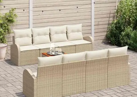 Set de canapea grădină cu 9 piese și perne bej din ratan poli - 3/5