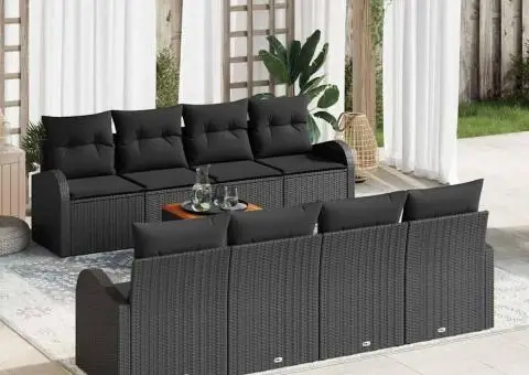 Set de 9 piese pentru grădină cu perne negre din poliratan acacia - 1/5