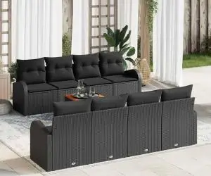 Set de 9 piese pentru grădină cu perne negre din poliratan acacia