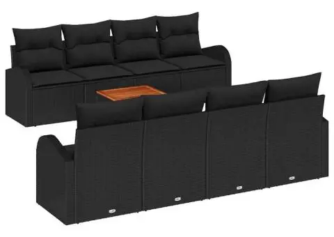 Set de 9 piese pentru grădină cu perne negre din poliratan acacia - 2/5