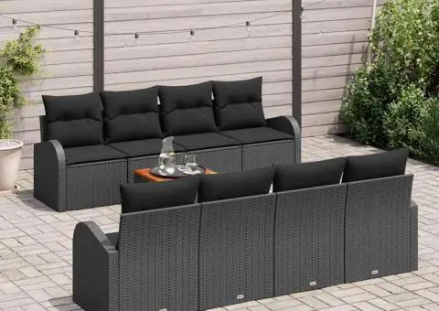 Set de 9 piese pentru grădină cu perne negre din poliratan acacia - 3/5