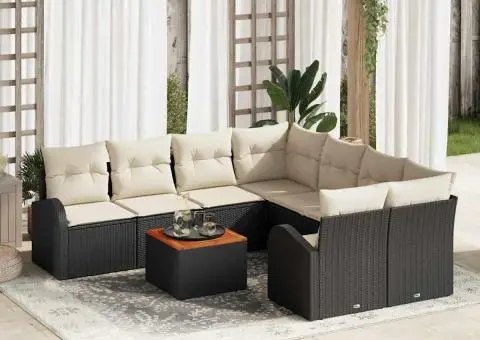 Set Canapea Grădină vitaXL de 9 Piese cu Perne Negru Răchită Polimerică Acacia - 1/5