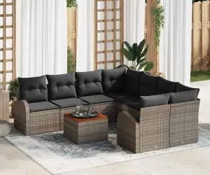 Set de canapele cu 9 piese și perne gri din rattan și acacia