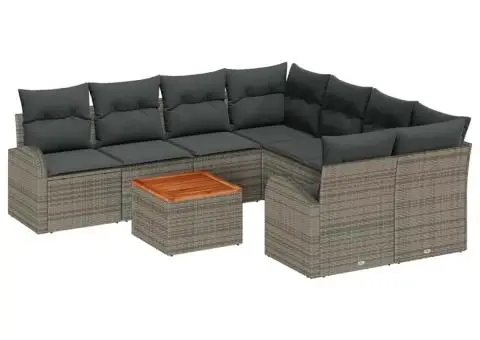 Set de canapele cu 9 piese și perne gri din rattan și acacia - 2/5