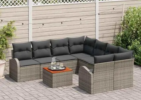 Set de canapele cu 9 piese și perne gri din rattan și acacia - 3/5