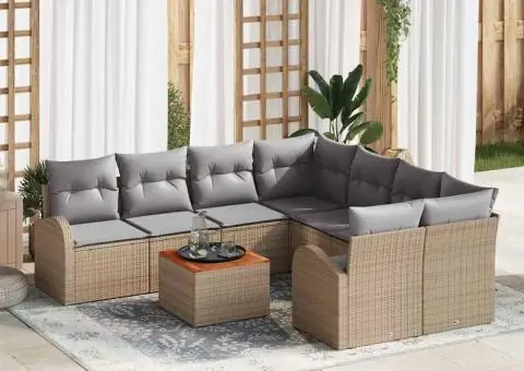 Set Canapele Grădină 9 Piese cu Perne Bej Ratan Poliester acacia - 1/5
