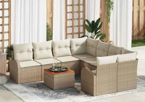 Set de canapea grădină 9 piese cu perne Bej Ratan Poli - 1/5