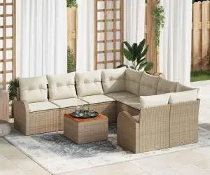 Set de canapea grădină 9 piese cu perne Bej Ratan Poli