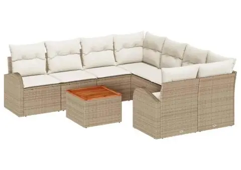 Set de canapea grădină 9 piese cu perne Bej Ratan Poli - 2/5