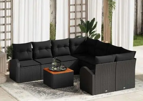 Set de Canapele de Grădină cu Perne Negre Ratan Poli Acacia - 1/5