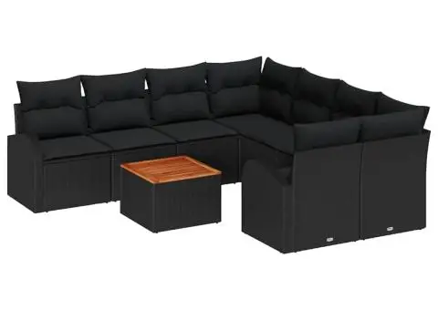 Set de Canapele de Grădină cu Perne Negre Ratan Poli Acacia - 2/5