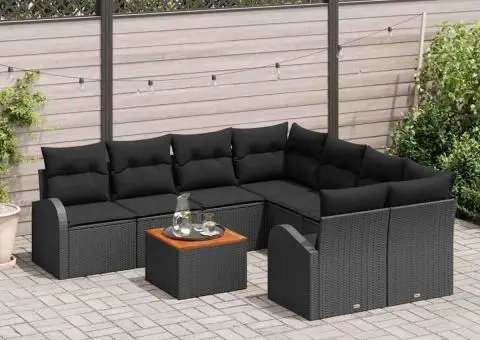 Set de Canapele de Grădină cu Perne Negre Ratan Poli Acacia - 3/5