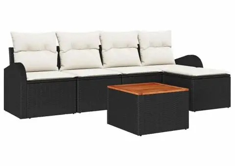 Set Canapea Grădină 6 Piese cu Pernă Negru Poliratan Acacia - 2/5