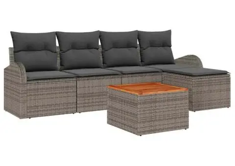 Set Canapea Grădină 6 Piese cu Pernuțe Gri Poliratan Acacia - 2/5