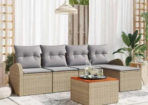 Set de canapea din 6 piese cu perne bej din ratan poliuretanic - 1/5