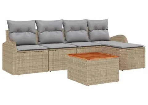 Set de canapea din 6 piese cu perne bej din ratan poliuretanic - 2/5