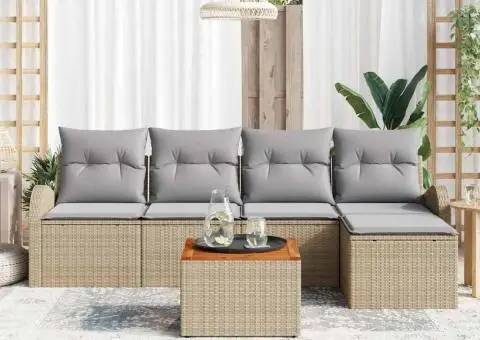 Set de canapea din 6 piese cu perne bej din ratan poliuretanic - 3/5