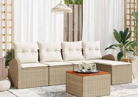 Set de canapele de grădină cu perne Bej din poliratan Acacia - 1/5