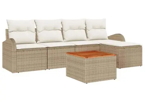 Set de canapele de grădină cu perne Bej din poliratan Acacia - 2/5