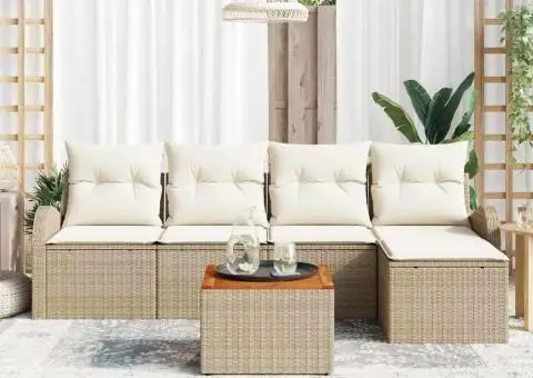 Set de canapele de grădină cu perne Bej din poliratan Acacia - 3/5