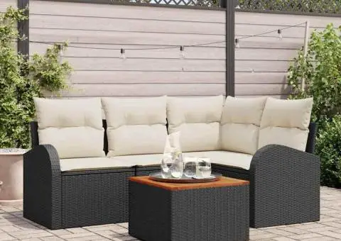 Set de canapea de grădină 5 piese cu perne Negru Ratan Poliester - 1/5