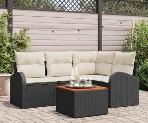 Set de canapea de grădină 5 piese cu perne Negru Ratan Poliester