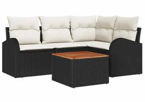 Set de canapea de grădină 5 piese cu perne Negru Ratan Poliester - 2/5