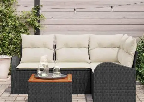 Set de canapea de grădină 5 piese cu perne Negru Ratan Poliester - 3/5