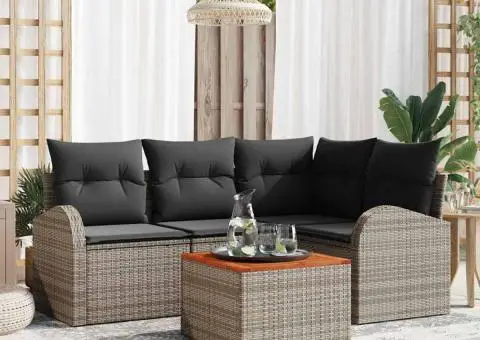 Set canapea de grădină 5 piese cu perne gri ratan poli acacia - 1/5