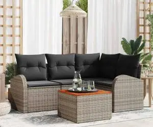 Set canapea de grădină 5 piese cu perne gri ratan poli acacia