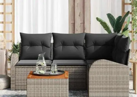 Set canapea de grădină 5 piese cu perne gri ratan poli acacia - 3/5