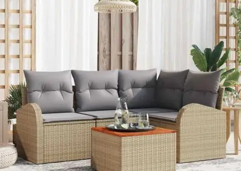 Set de canapele de grădină cu perne în bej Poli Ratan și Acacia - 1/5