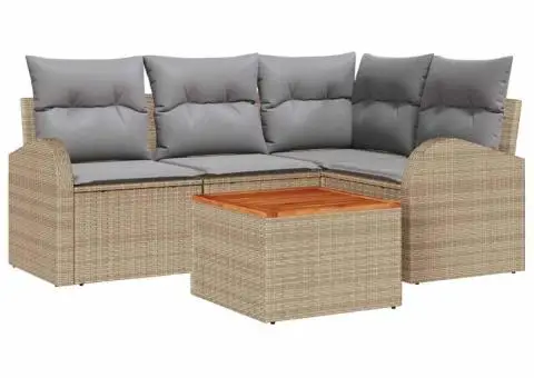 Set de canapele de grădină cu perne în bej Poli Ratan și Acacia - 2/5