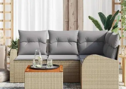 Set de canapele de grădină cu perne în bej Poli Ratan și Acacia - 3/5