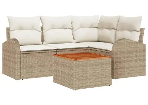 Set canapea grădină de 5 piese cu perne Bej Poliratan Acacia - 2/5