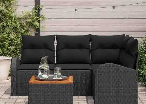 Set canapea de grădină , 5 piese, cu perne, negru, poliratan, acacia - 3/5