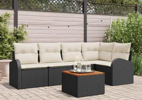 Set de canapea cu 6 piese cu perne Negru Ratan Acacia - 1/5