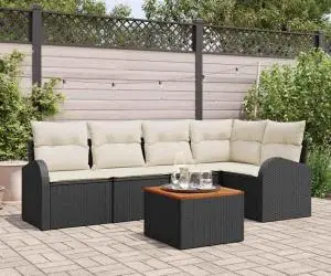 Set de canapea cu 6 piese cu perne Negru Ratan Acacia