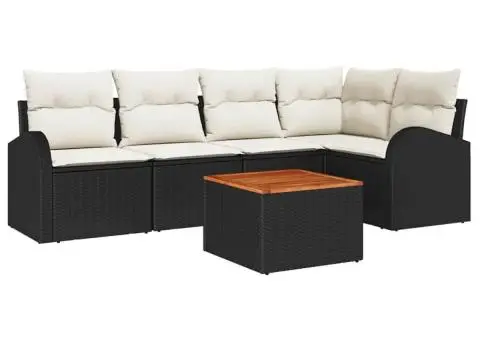 Set de canapea cu 6 piese cu perne Negru Ratan Acacia - 2/5