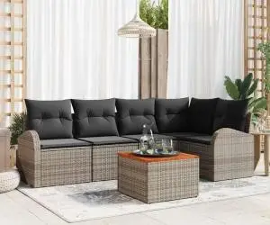 Set canapea grădină 6 piese cu perne gri ratan polimer acacia