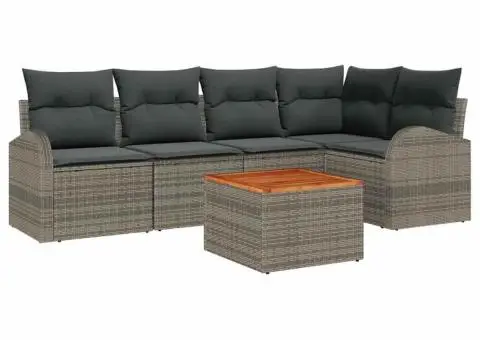 Set canapea grădină 6 piese cu perne gri ratan polimer acacia - 2/5