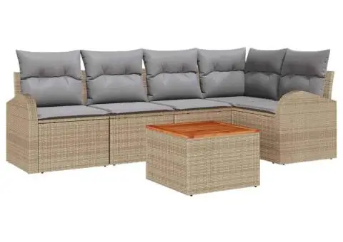 Set de 6 piese pentru Grădină cu Pernițe Bej din Ratan Poli și Acacia - 2/5