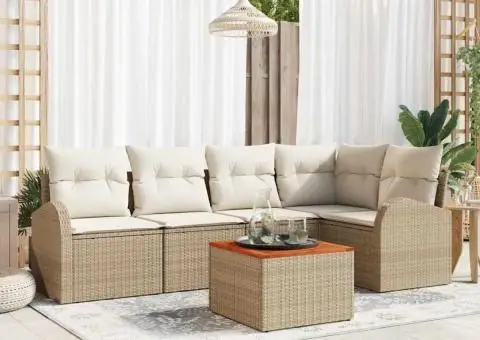 Set de canapea pentru grădină cu perne Bej Poliratan Acacia - 1/5