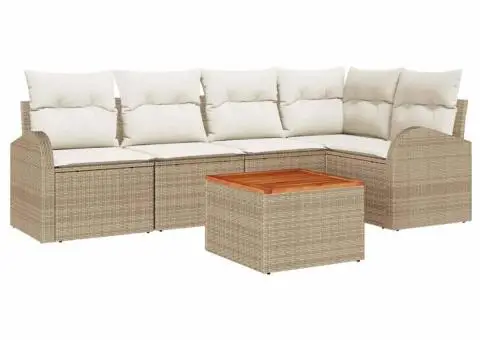 Set de canapea pentru grădină cu perne Bej Poliratan Acacia - 2/5