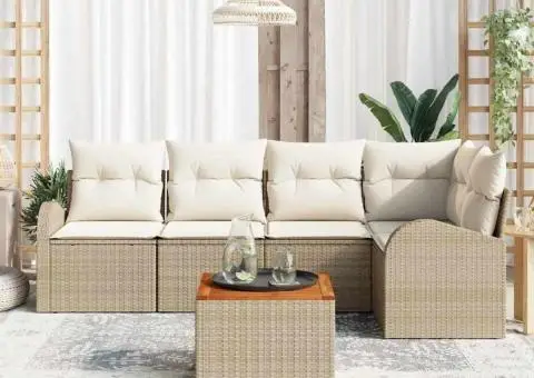 Set de canapea pentru grădină cu perne Bej Poliratan Acacia - 3/5