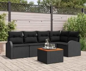 Set de canapea de grădină cu perne, negru, poliratan, acacia